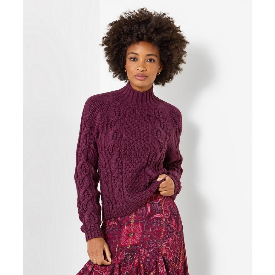 Pull à Col Montant en Maille Torsadée Freya