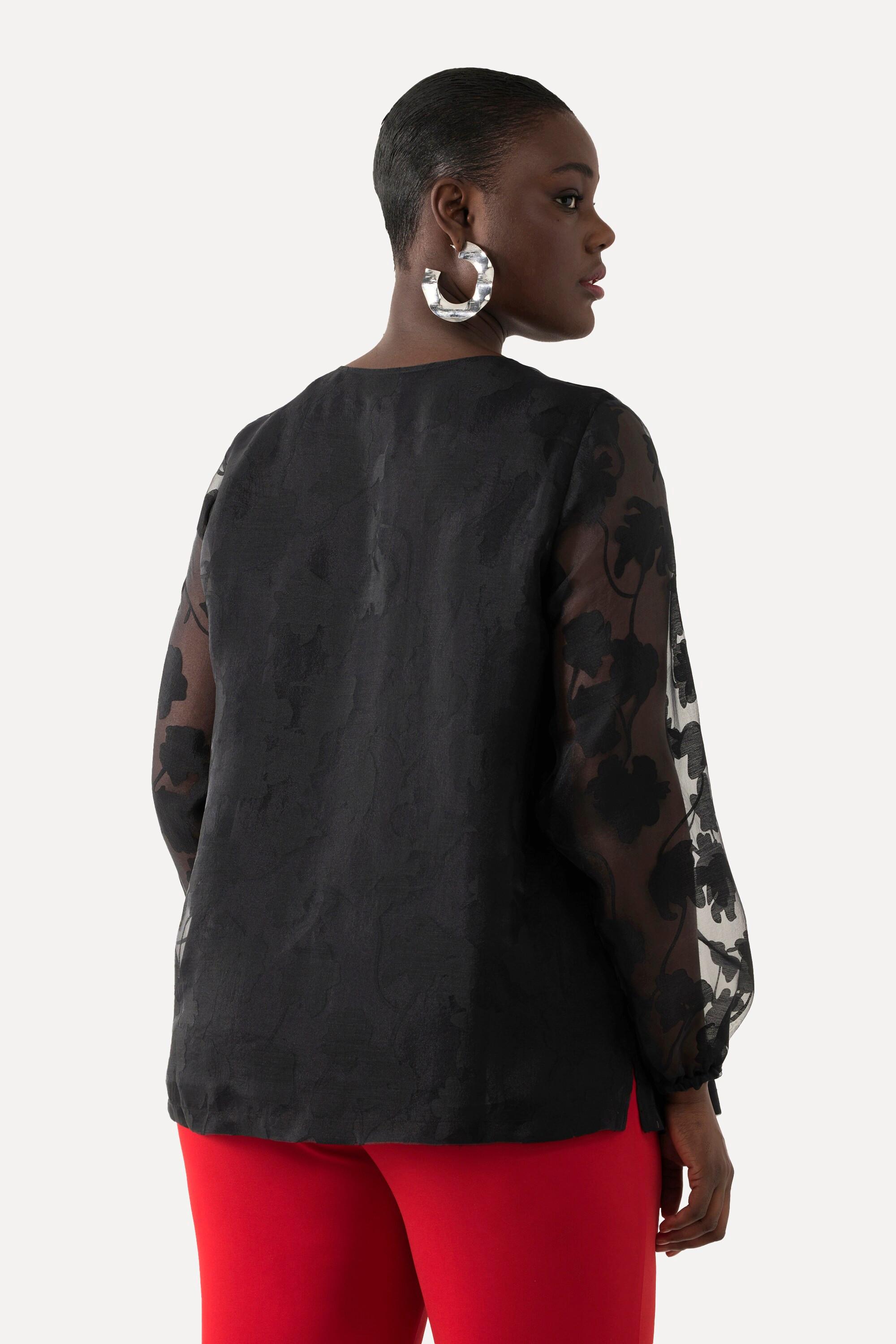 Ulla Popken Doppellagige V-Ausschnitt Langarm Bluse  