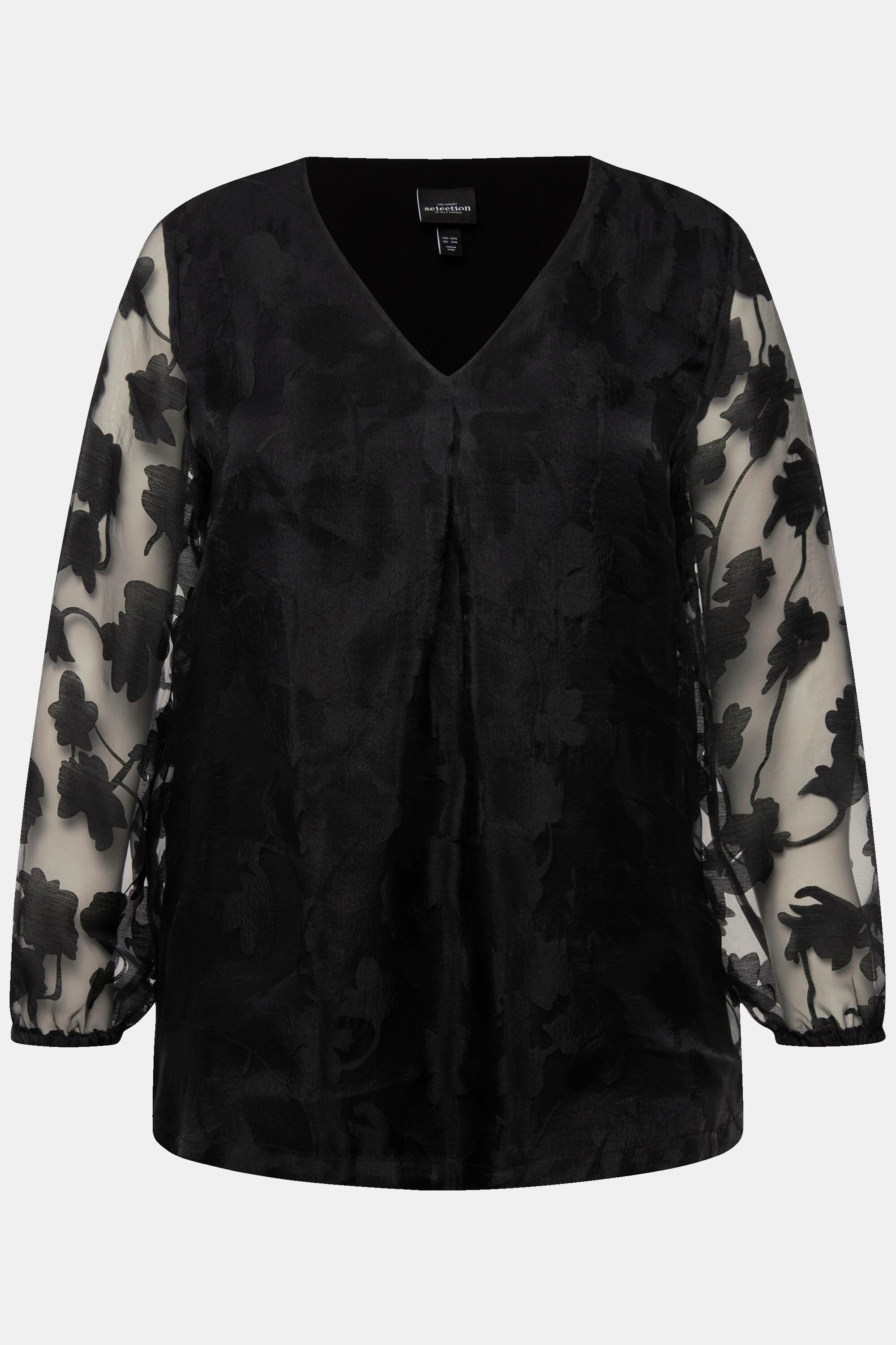 Ulla Popken Doppellagige V-Ausschnitt Langarm Bluse  