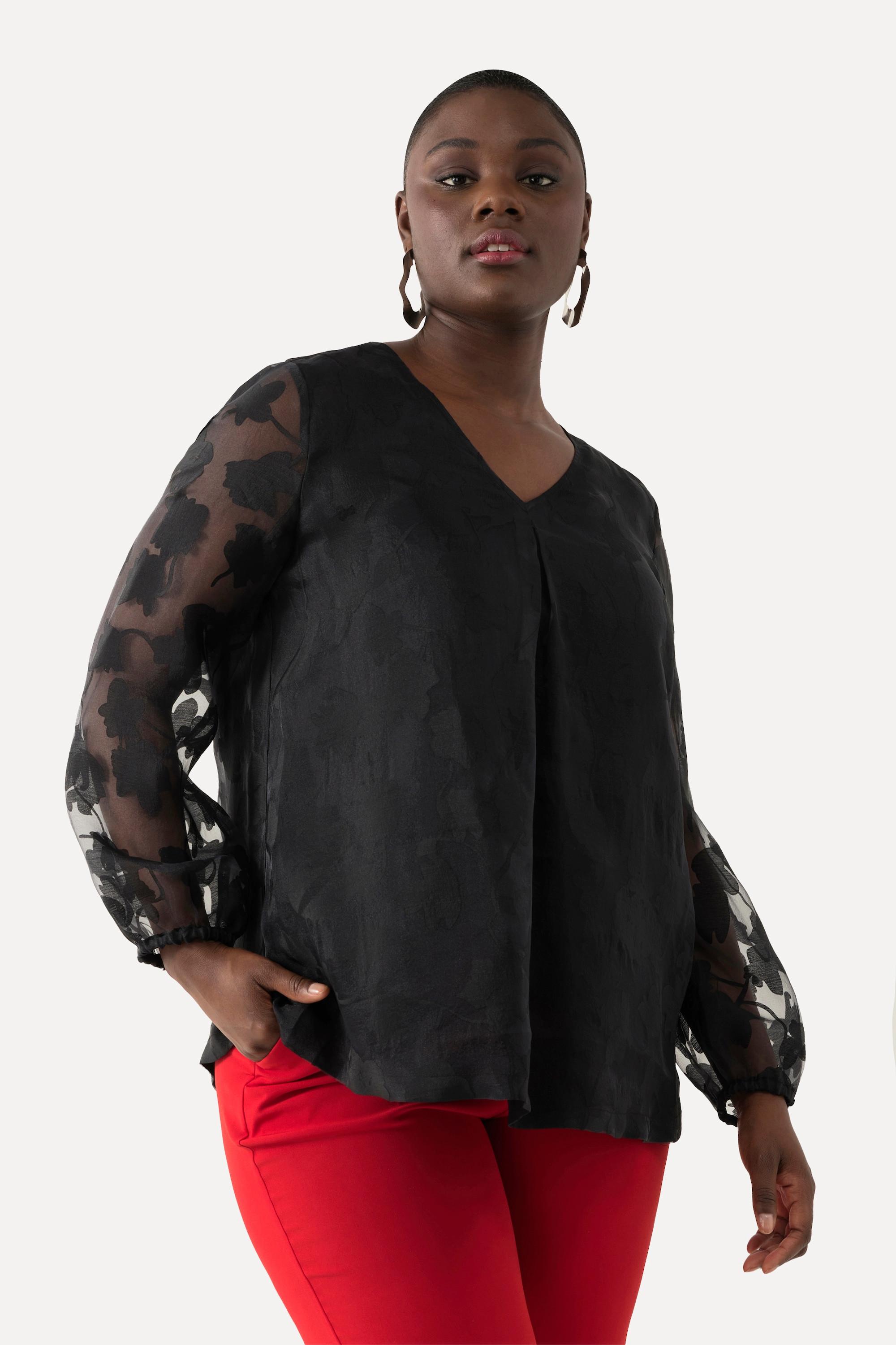 Ulla Popken Doppellagige V-Ausschnitt Langarm Bluse  