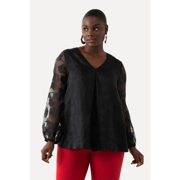 Blusa a doppio strato con scollo a V e maniche lunghe