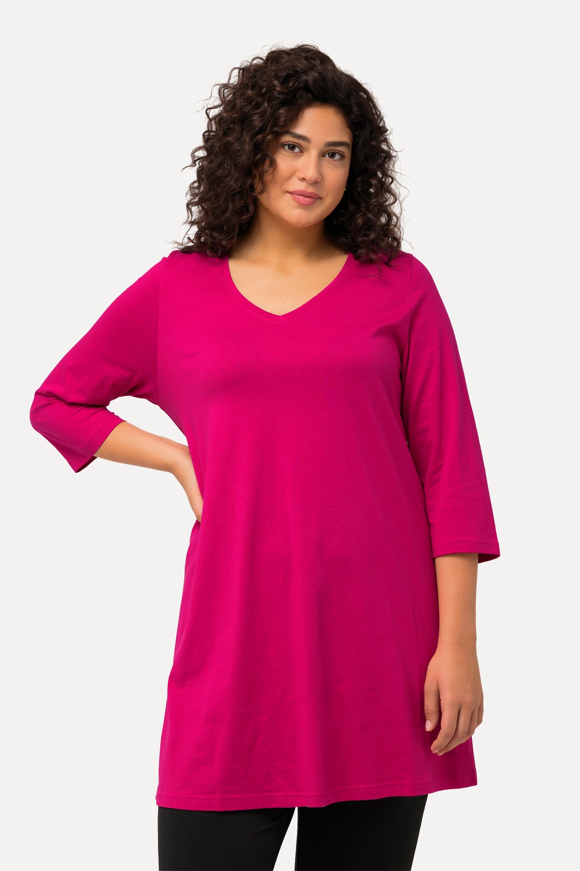 Ulla Popken  Longshirt, A-Linie, V-Ausschnitt, 3/4-Arm 