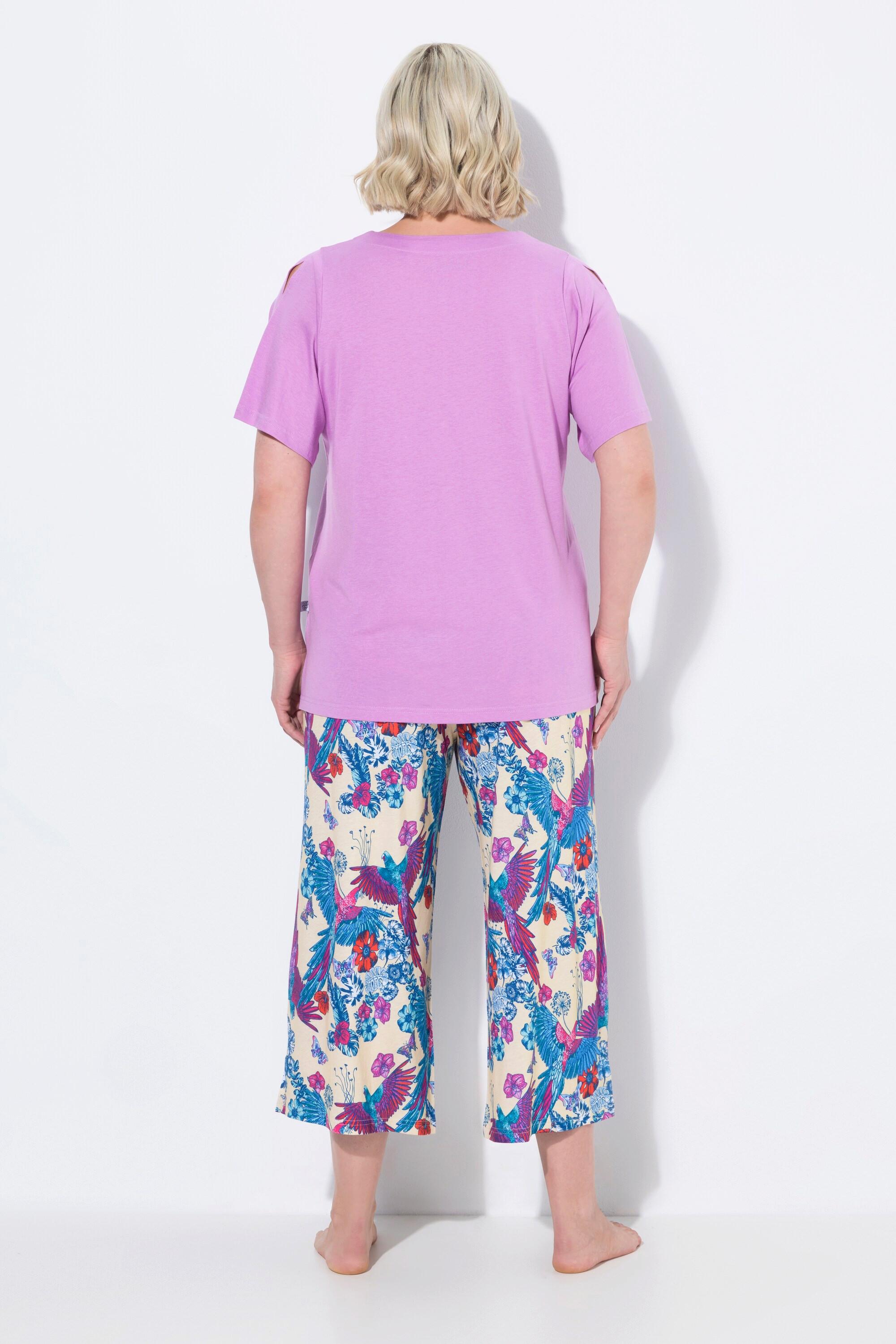 Ulla Popken Pigiama Stampa Pappagallo Scollo Tunica Mezza Manica  