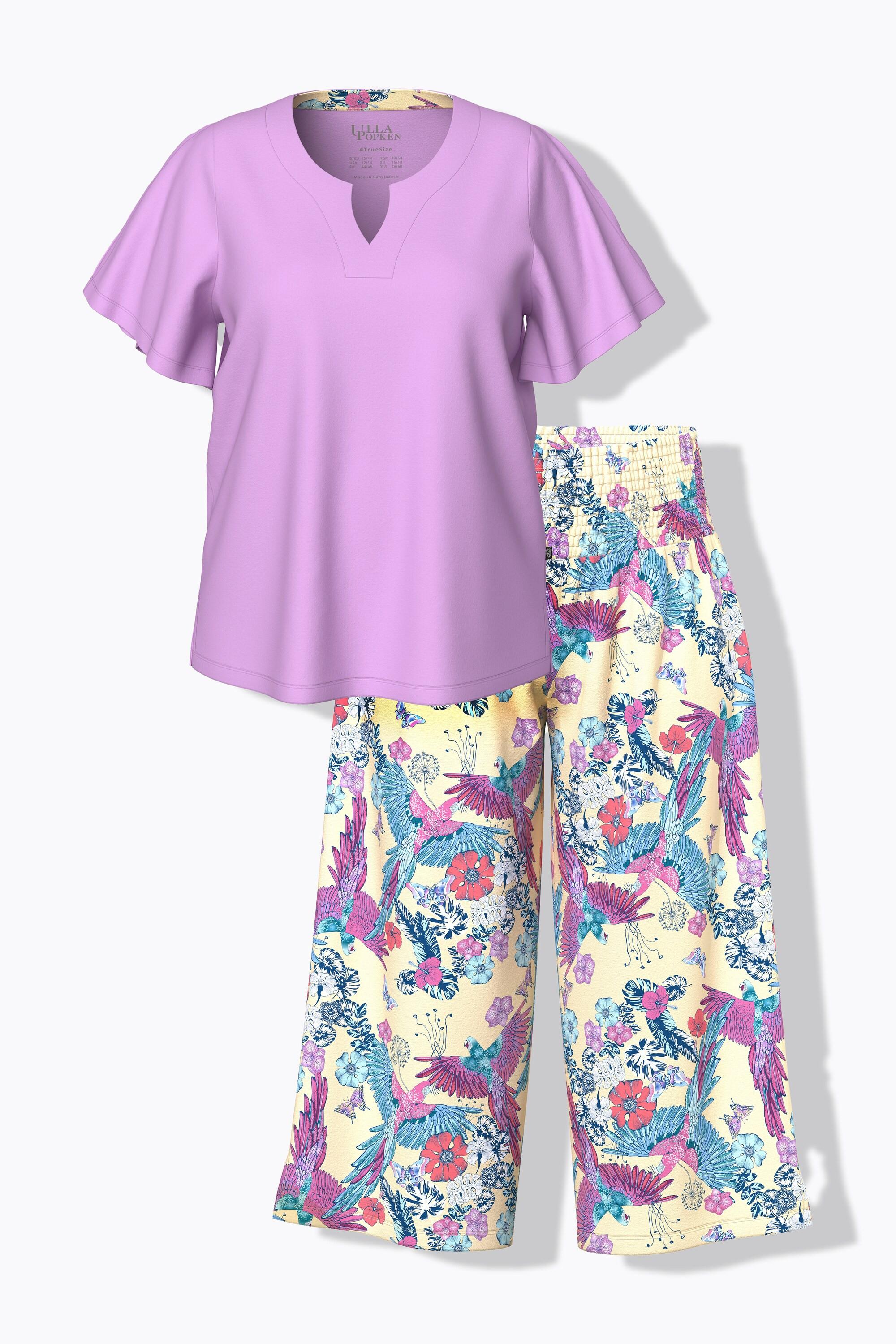 Ulla Popken Pigiama Stampa Pappagallo Scollo Tunica Mezza Manica  