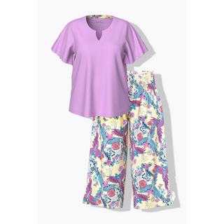 Ulla Popken Pigiama Stampa Pappagallo Scollo Tunica Mezza Manica  