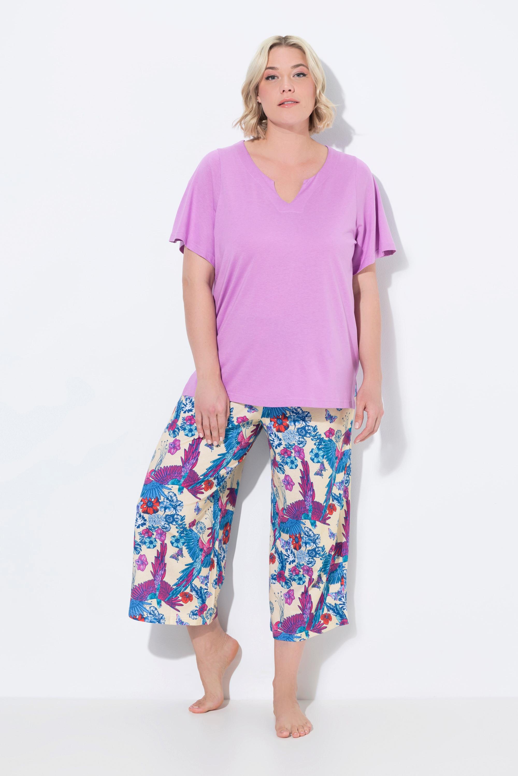 Ulla Popken Pigiama Stampa Pappagallo Scollo Tunica Mezza Manica  