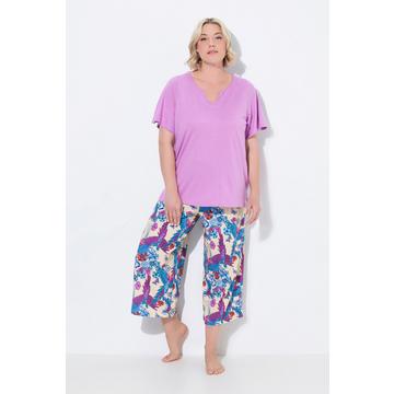 Pigiama con pappagalli, scollo a tunica e mezze maniche