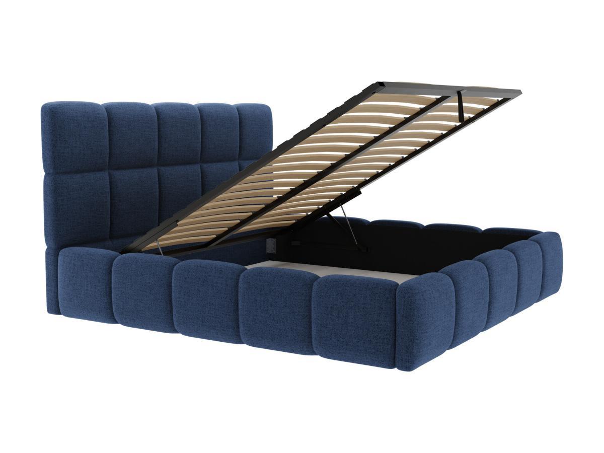 PASCAL MORABITO Lit coffre 140 x 190 cm - Tissu texturé - Bleu + Matelas - DAMADO de Pascal Morabito  