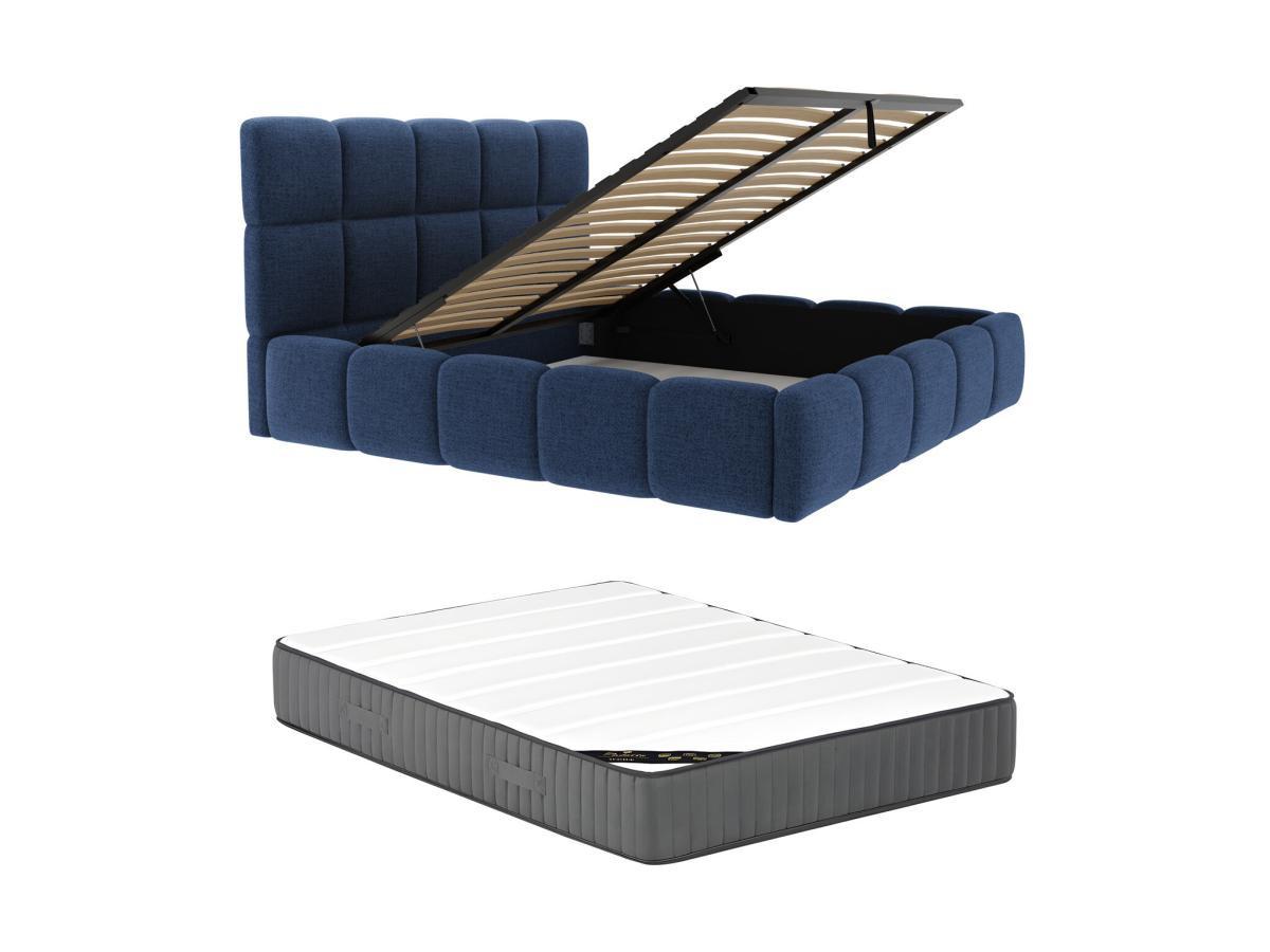 PASCAL MORABITO Lit coffre 140 x 190 cm - Tissu texturé - Bleu + Matelas - DAMADO de Pascal Morabito  