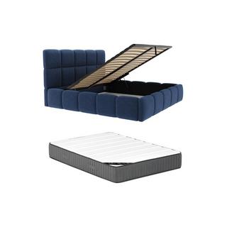 PASCAL MORABITO Lit coffre 140 x 190 cm - Tissu texturé - Bleu + Matelas - DAMADO de Pascal Morabito  