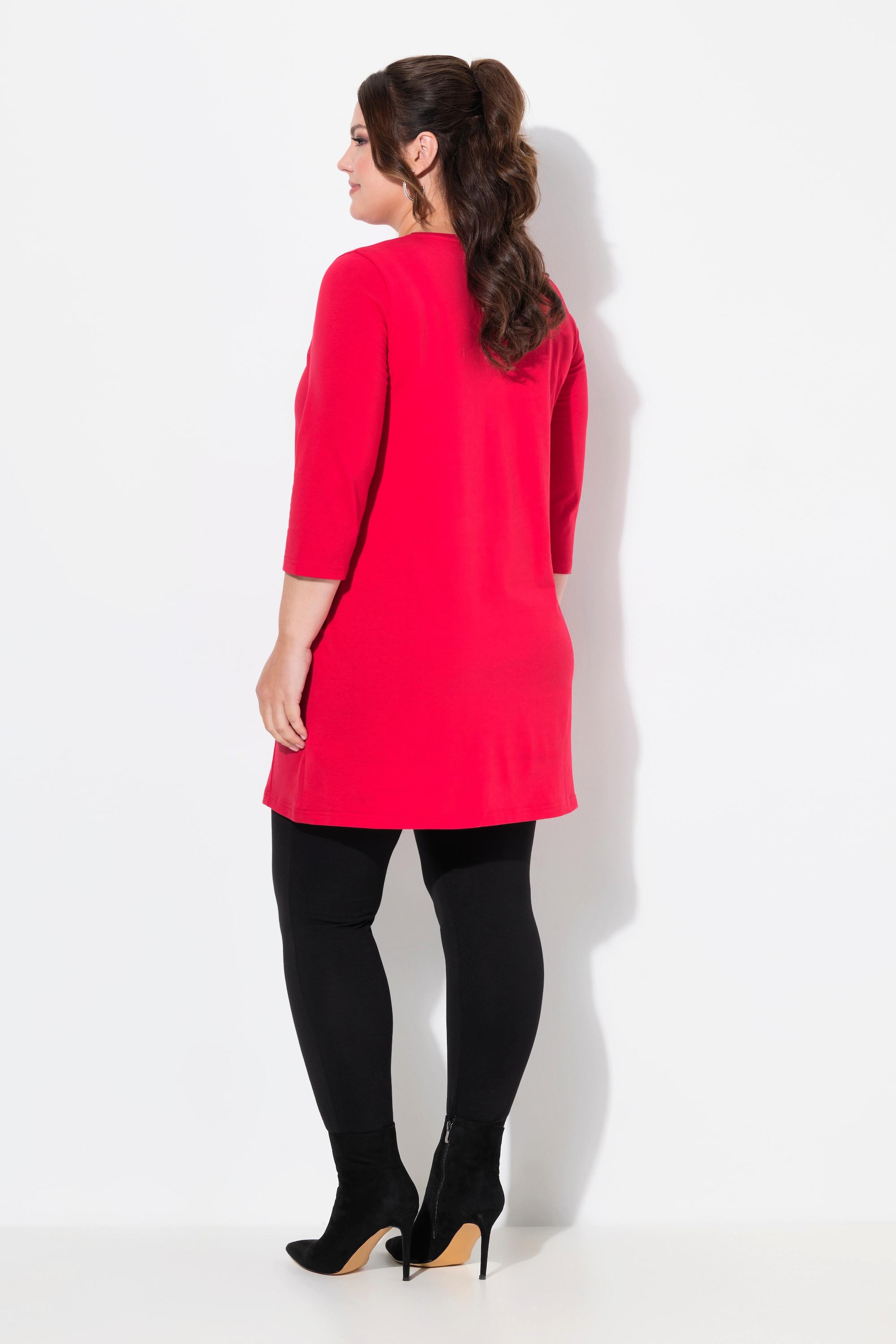 Ulla Popken Maglia lunga Cuciture decorative Taglio svasato Scollo a V Maniche 3/4  