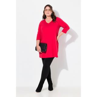 Ulla Popken Maglia lunga Cuciture decorative Taglio svasato Scollo a V Maniche 3/4  