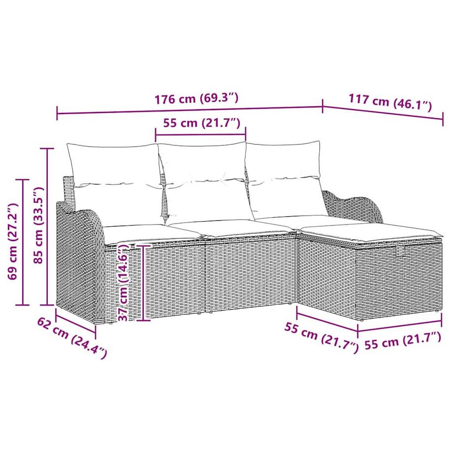 VidaXL Garten-sofa poly-rattan  