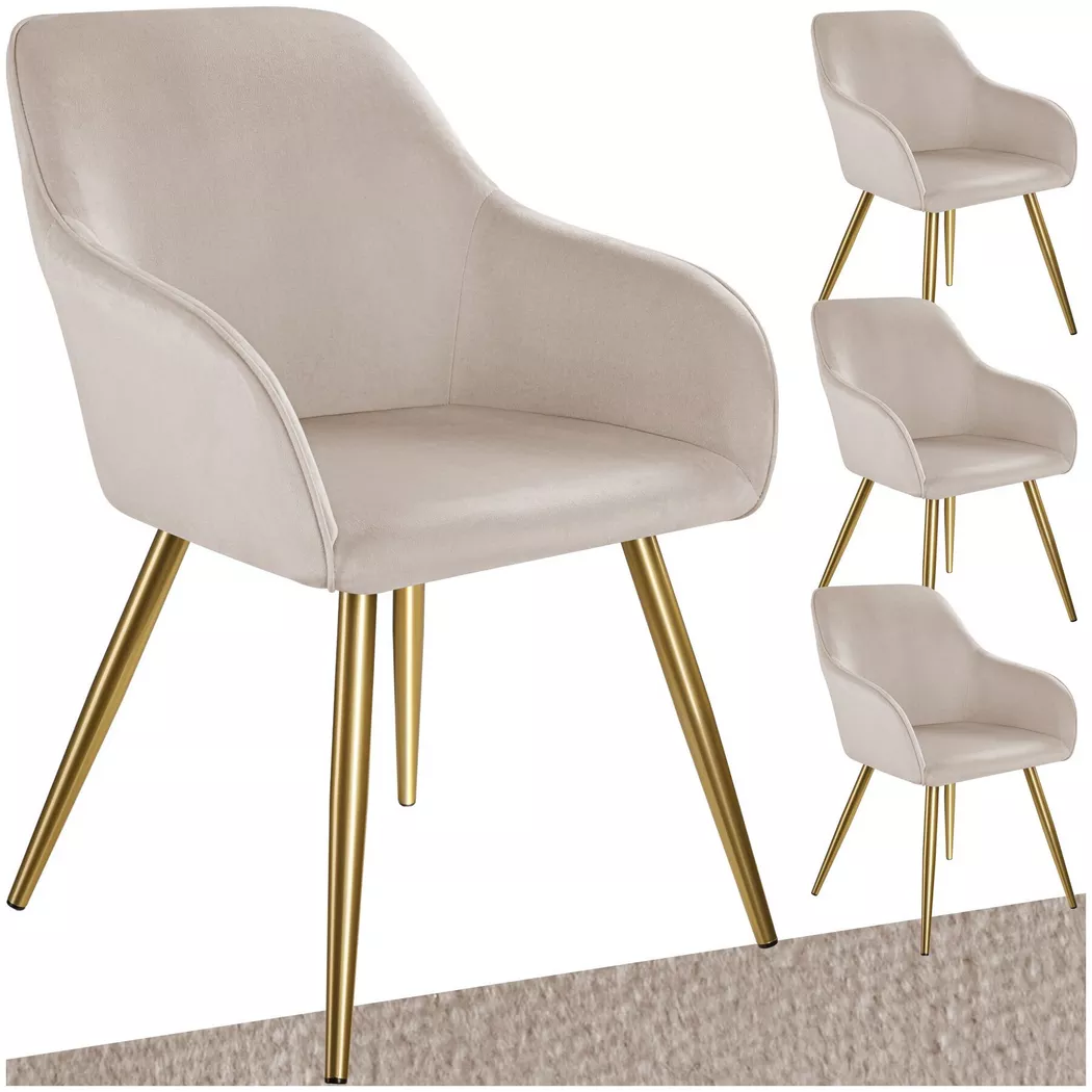 Tectake - Chaise MARILYN rembourrée aspect velours, 4 Stück, Taupe
