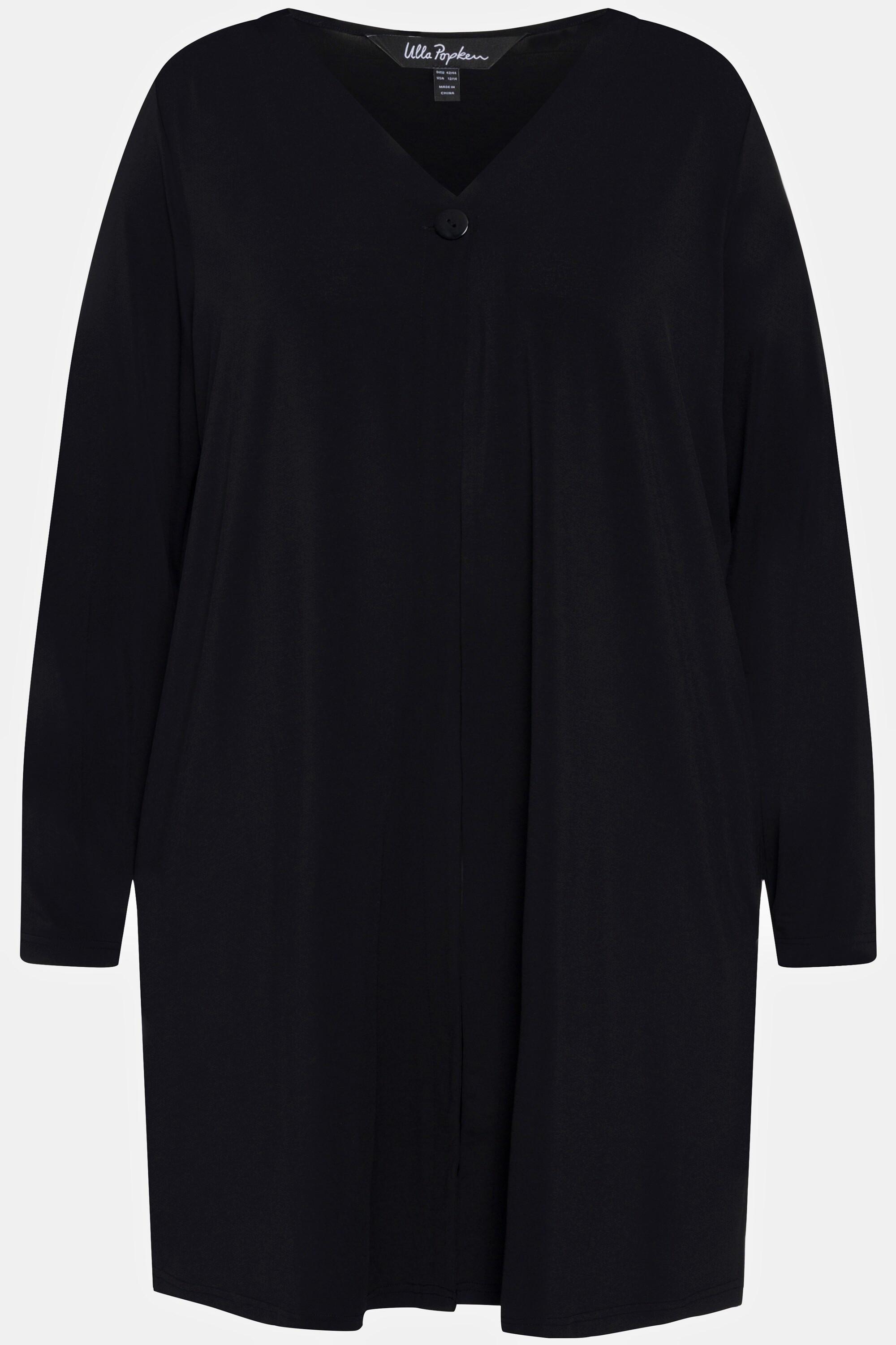 Ulla Popken Jerseyjacke Punkte V-Ausschnitt Knopfverschluss Langarm  