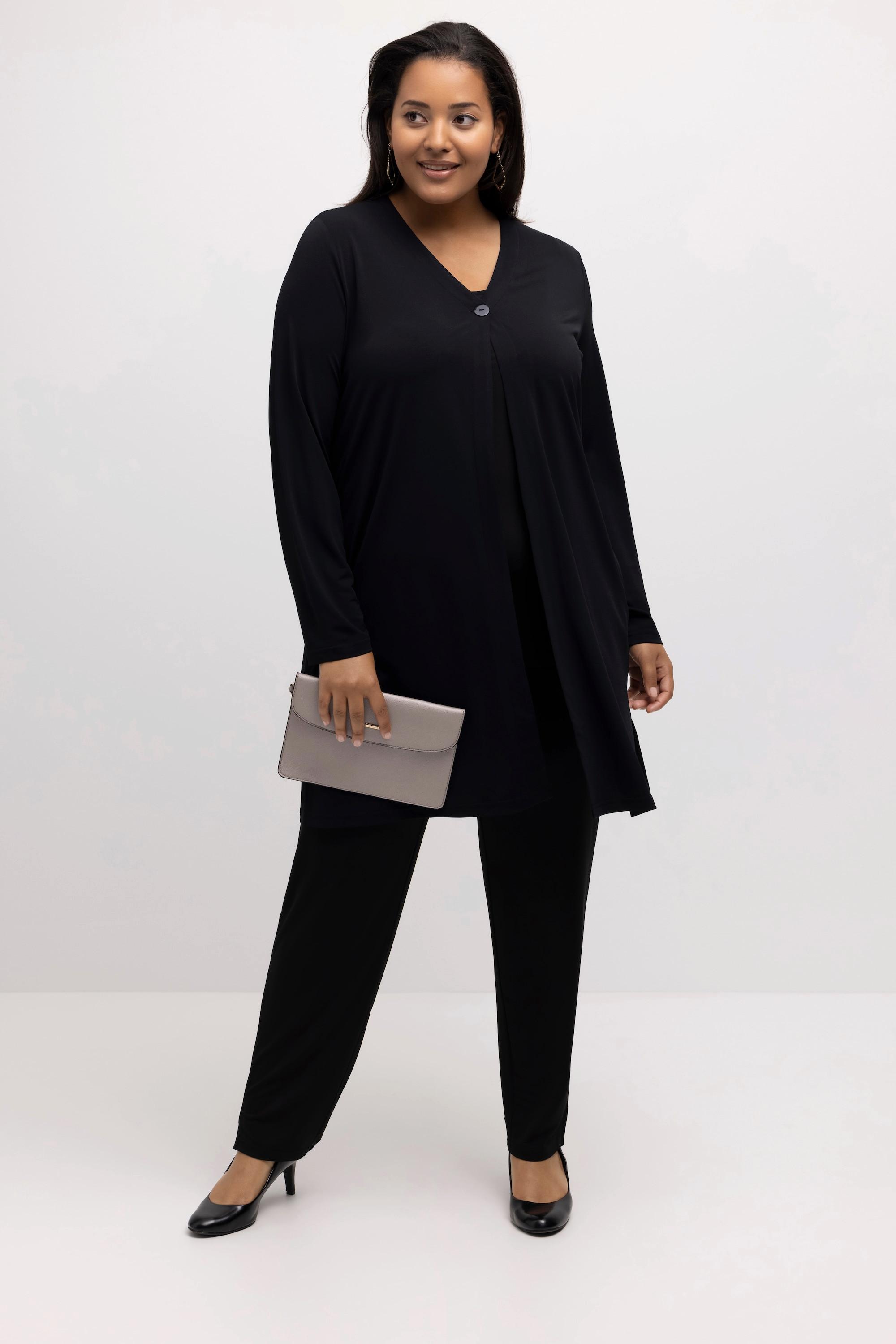 Ulla Popken Jerseyjacke Punkte V-Ausschnitt Knopfverschluss Langarm  