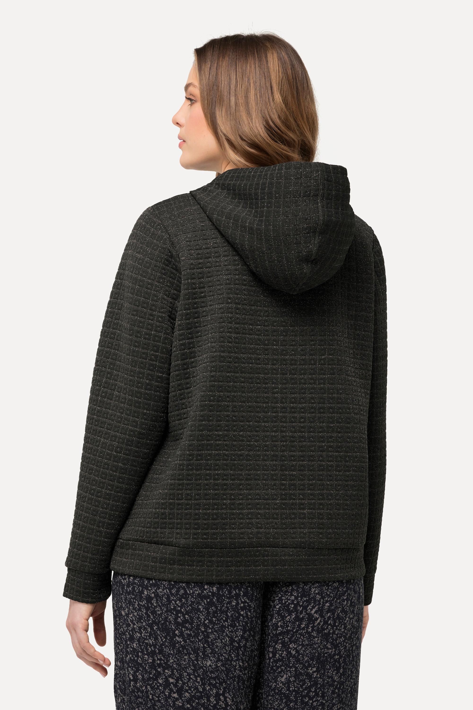 Ulla Popken Giacca con Cappuccio Effetto Metallico Strutturata Maniche Lunghe  