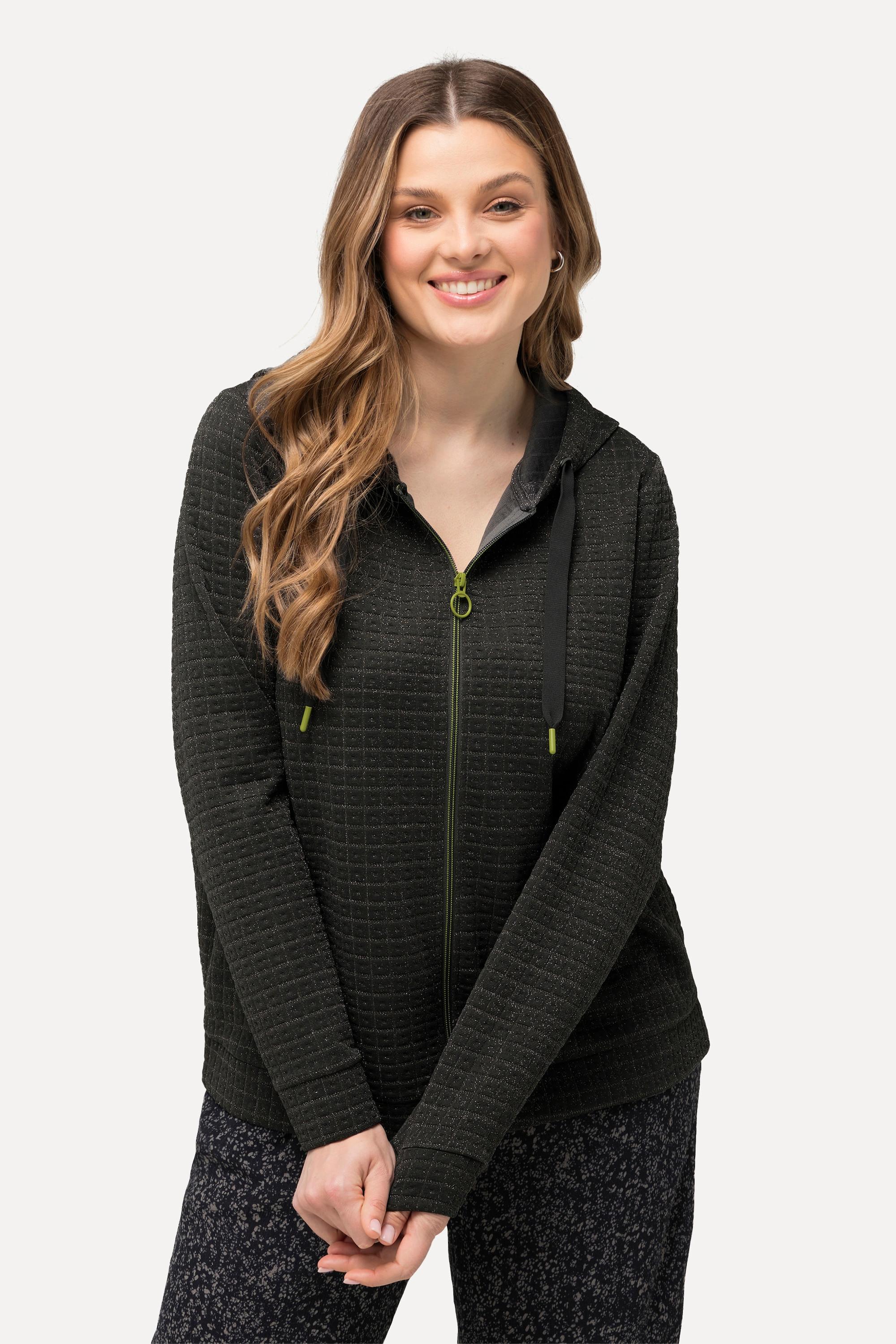 Ulla Popken Giacca con Cappuccio Effetto Metallico Strutturata Maniche Lunghe  