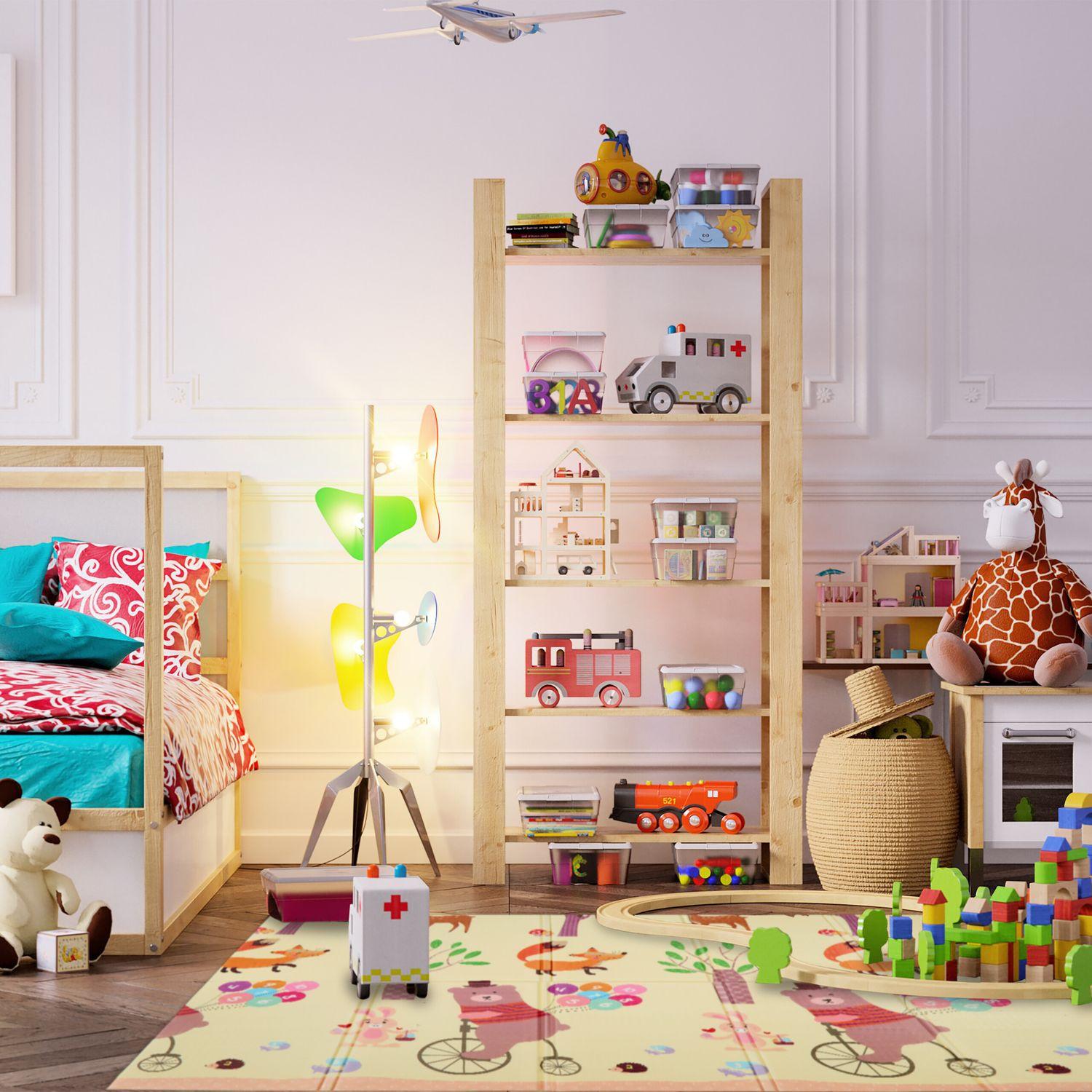 B2X Tappetino da gioco con tema animali e strade, pieghevole  