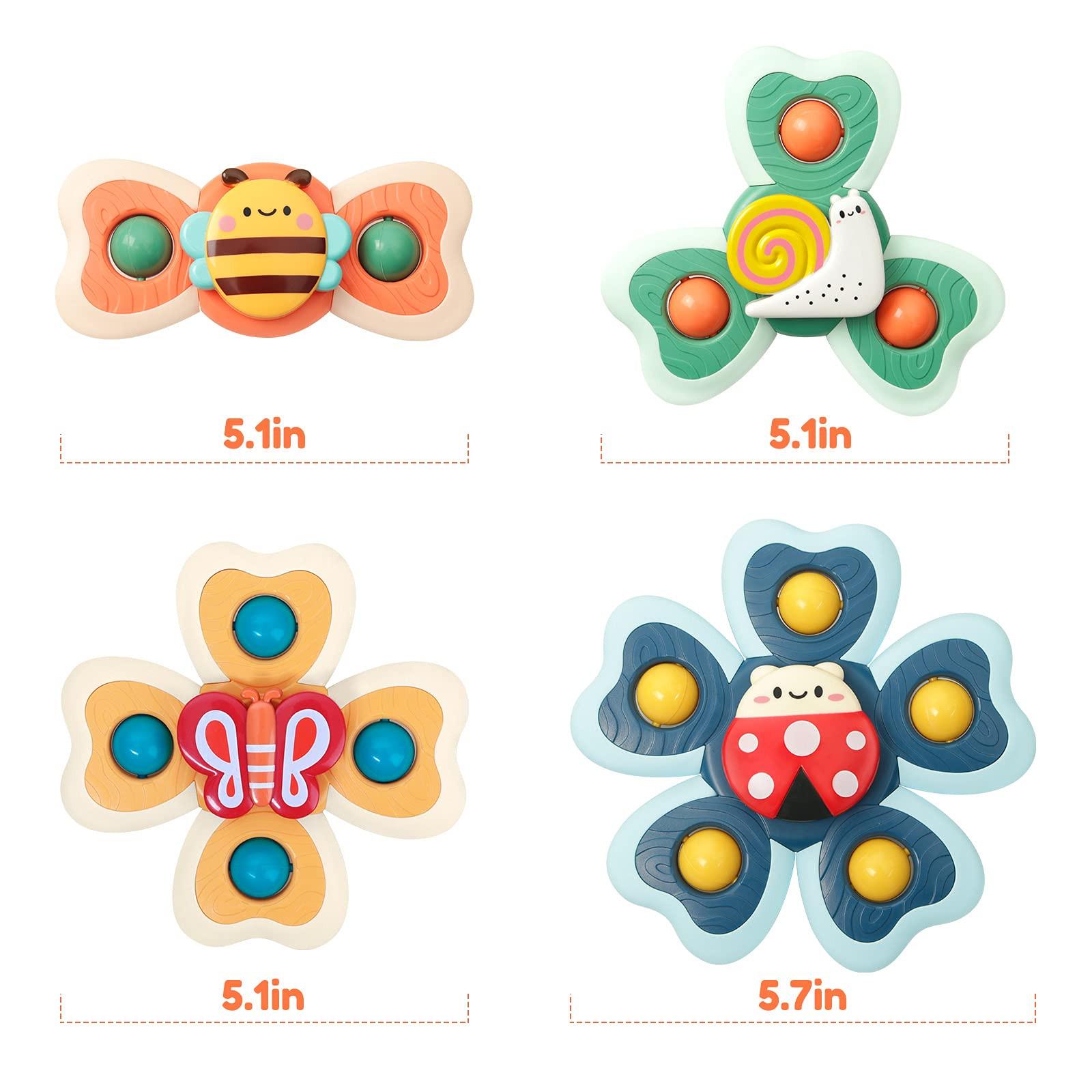 Activity-board  Jouet à ventouses pour bébé, 4pcs fidget spinner spinning top suction toy for bath window high chairs airplane travel, sensory toy 