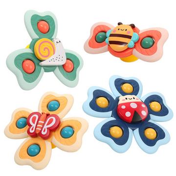 Jouet à ventouses pour bébé, 4pcs fidget spinner spinning top suction toy for bath window high chairs airplane travel, sensory toy