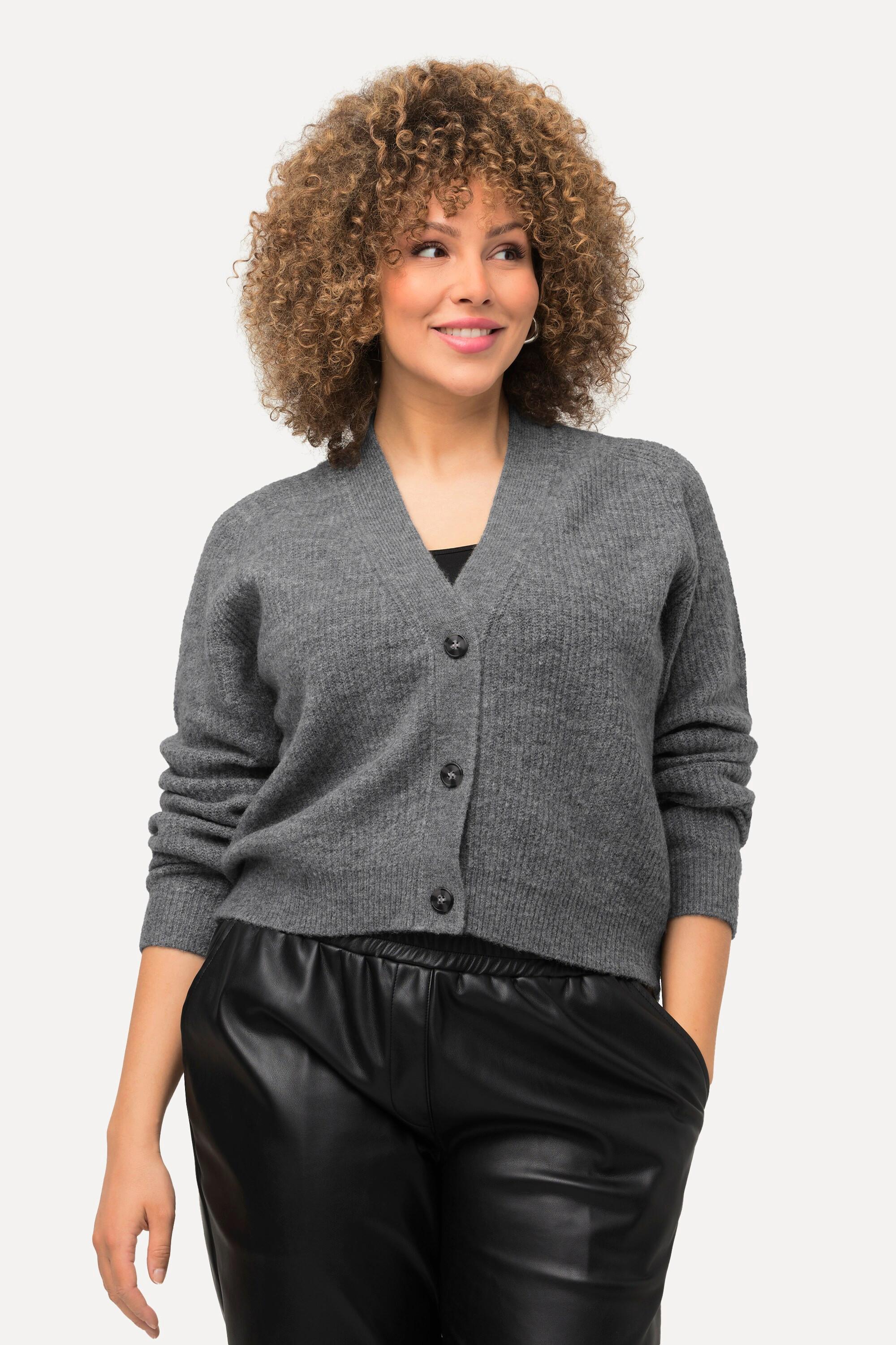 Ulla Popken  Cardigan con scollo a V, abbottonatura e maniche raglan 