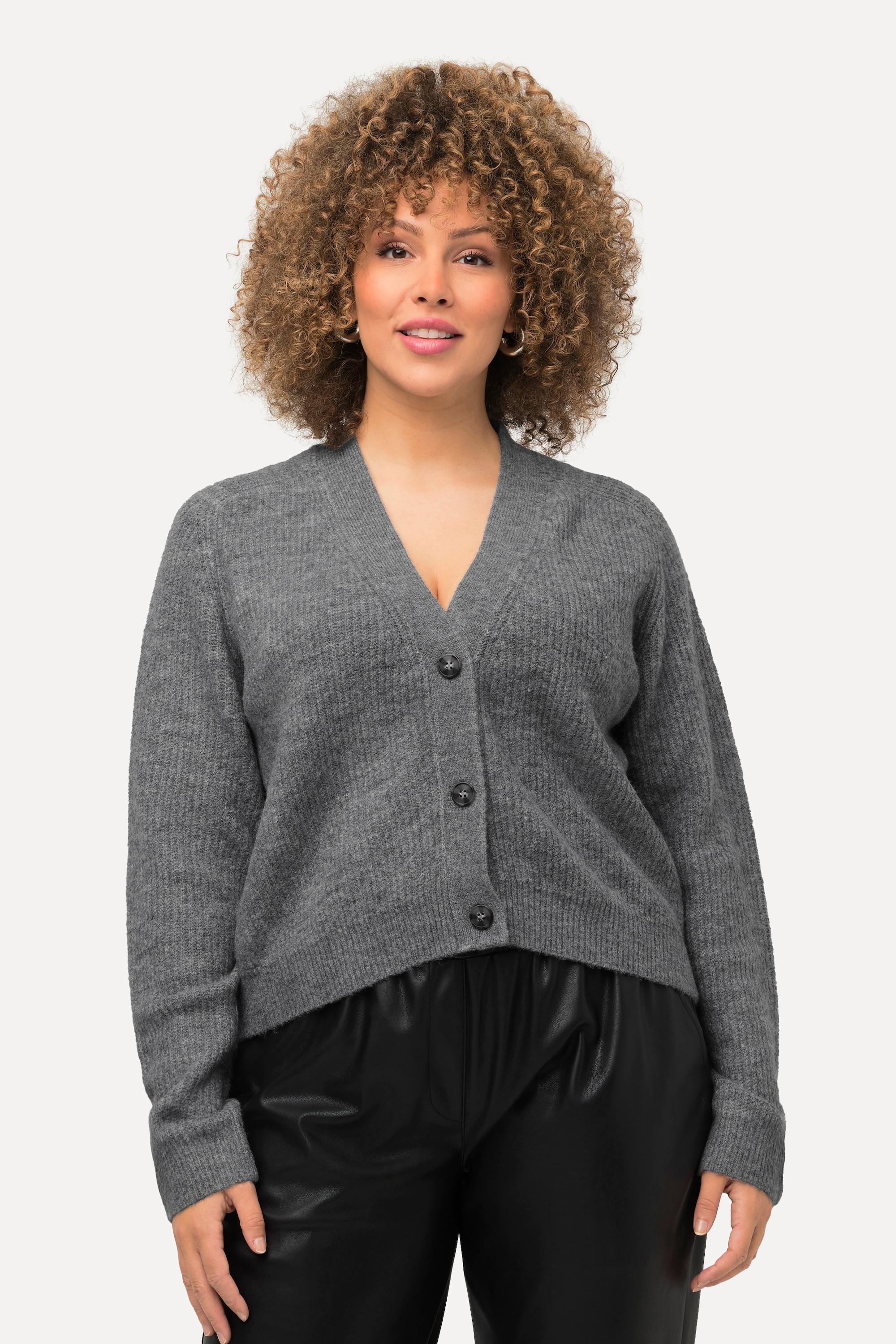 Ulla Popken  Cardigan con scollo a V, abbottonatura e maniche raglan 