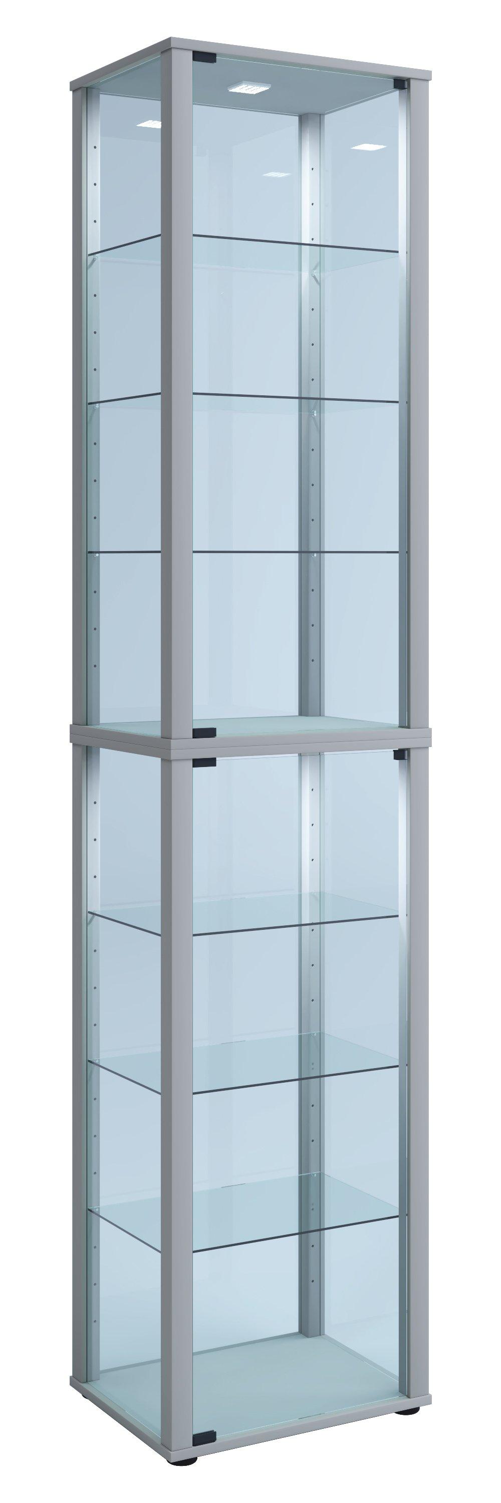 VCM Glasvitrine stehend | Vitrine Glas mit ESG-Sicherheitsglas | Maße ca. H. 227 x B. 50 x T. 38 cm | Standvitrine Glas | Modern und platzsparend | Glas  