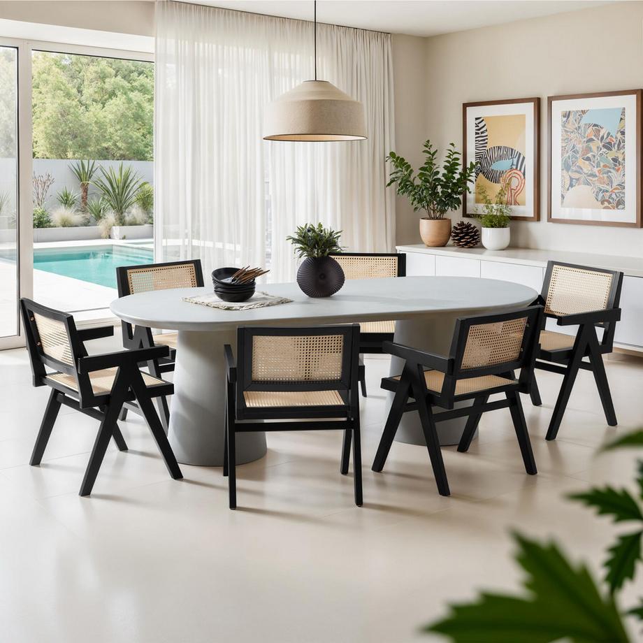 Tectake Armlehnstuhl Lissy Boho-Stil große Rückenlehne und Sitzfläche mit Wiener Geflecht  