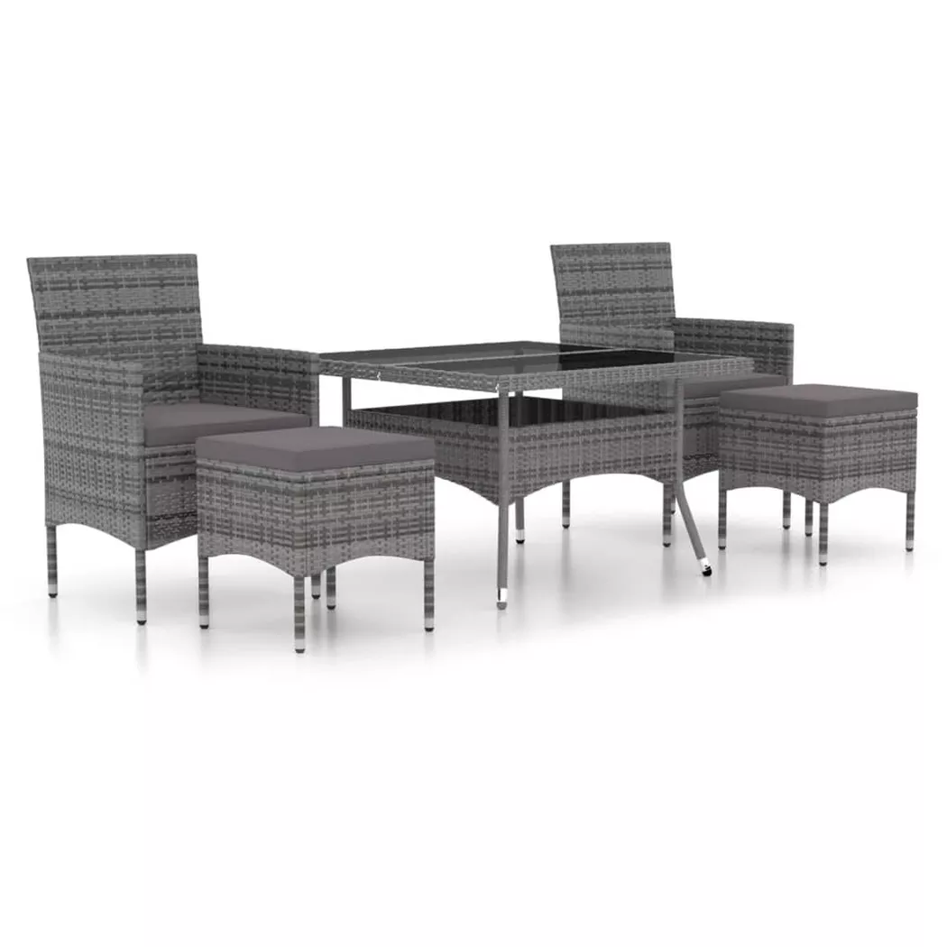 vidaXL Ensemble à Manger jardin 5 pcs résine tressée verre trempé Gris