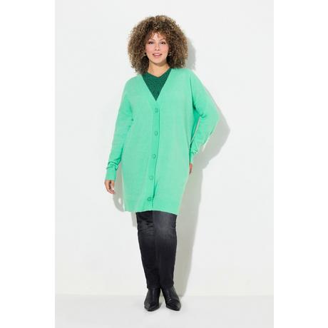 Ulla Popken Cardigan Coupe Boxy Col V Patte de Boutonnage  