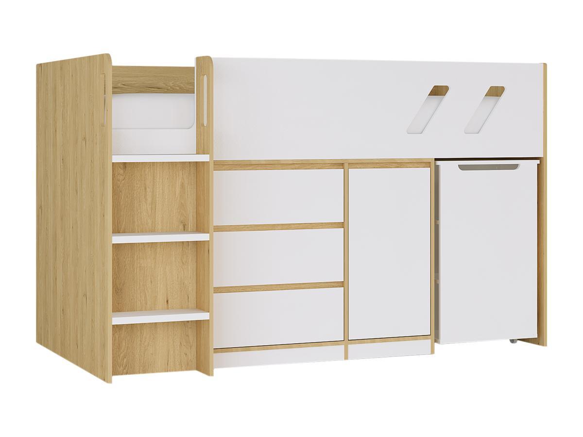 Vente-unique Lit combiné 90 x 190 cm avec bureau et rangements - Coloris : Naturel et blanc + Matelas - SAGITI  