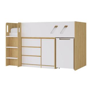 Vente-unique Lit combiné 90 x 190 cm avec bureau et rangements - Coloris : Naturel et blanc + Matelas - SAGITI  