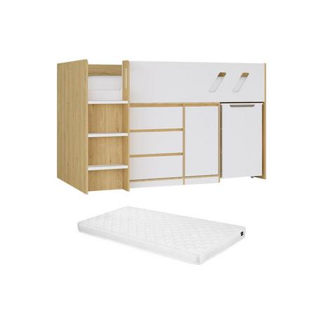 Vente-unique Kombi-Bett 90 x 190 cm - Mit Schreibtisch & Stauraum - Holzfarben & Weiß + Matratze - SAGITI  