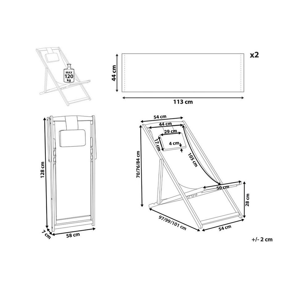 Beliani Klappbarer Liegestuhl aus Stoff Skandinavisch AVELLINO  