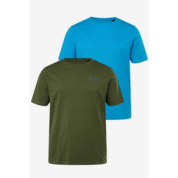 Lot de 2 t-shirts JP 1880 à manches courtes. Col rond et imprimé sur la poitrine bleu turquoise