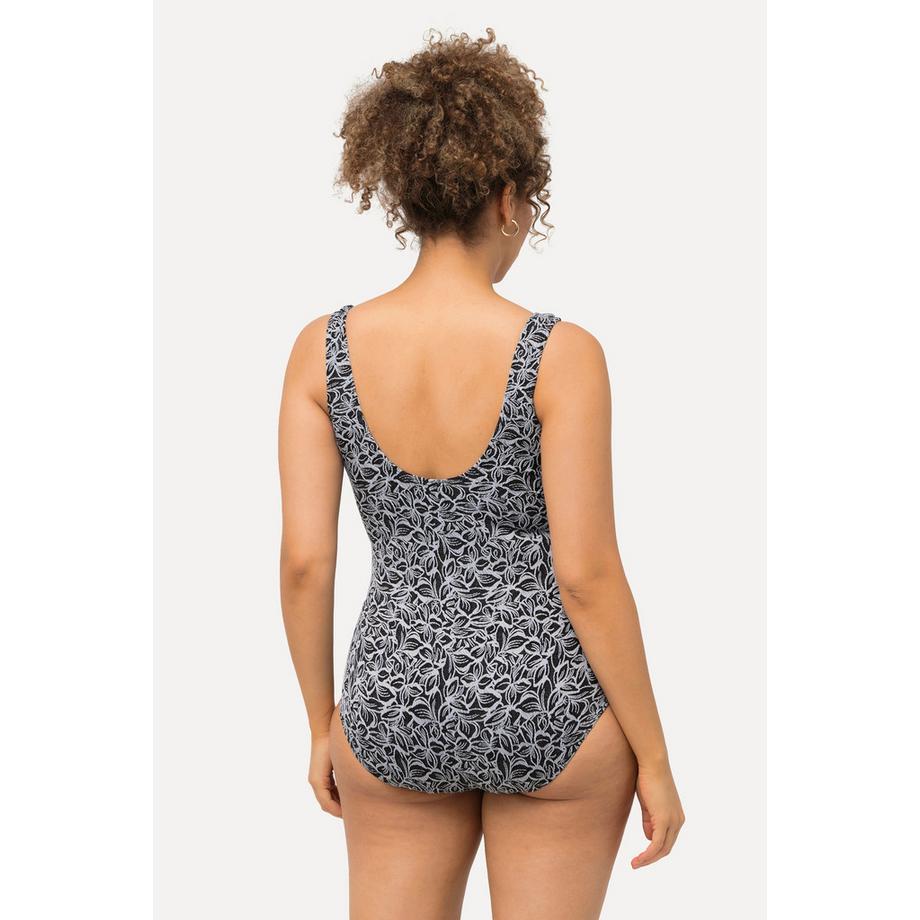 Ulla Popken Costume da bagno Stampa foglie Coppe morbide Scollatura profonda sulla schiena  