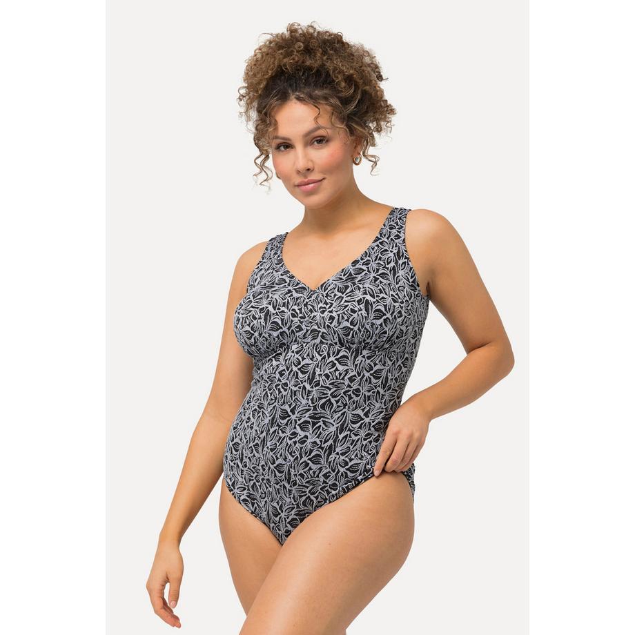 Ulla Popken Costume da bagno Stampa foglie Coppe morbide Scollatura profonda sulla schiena  