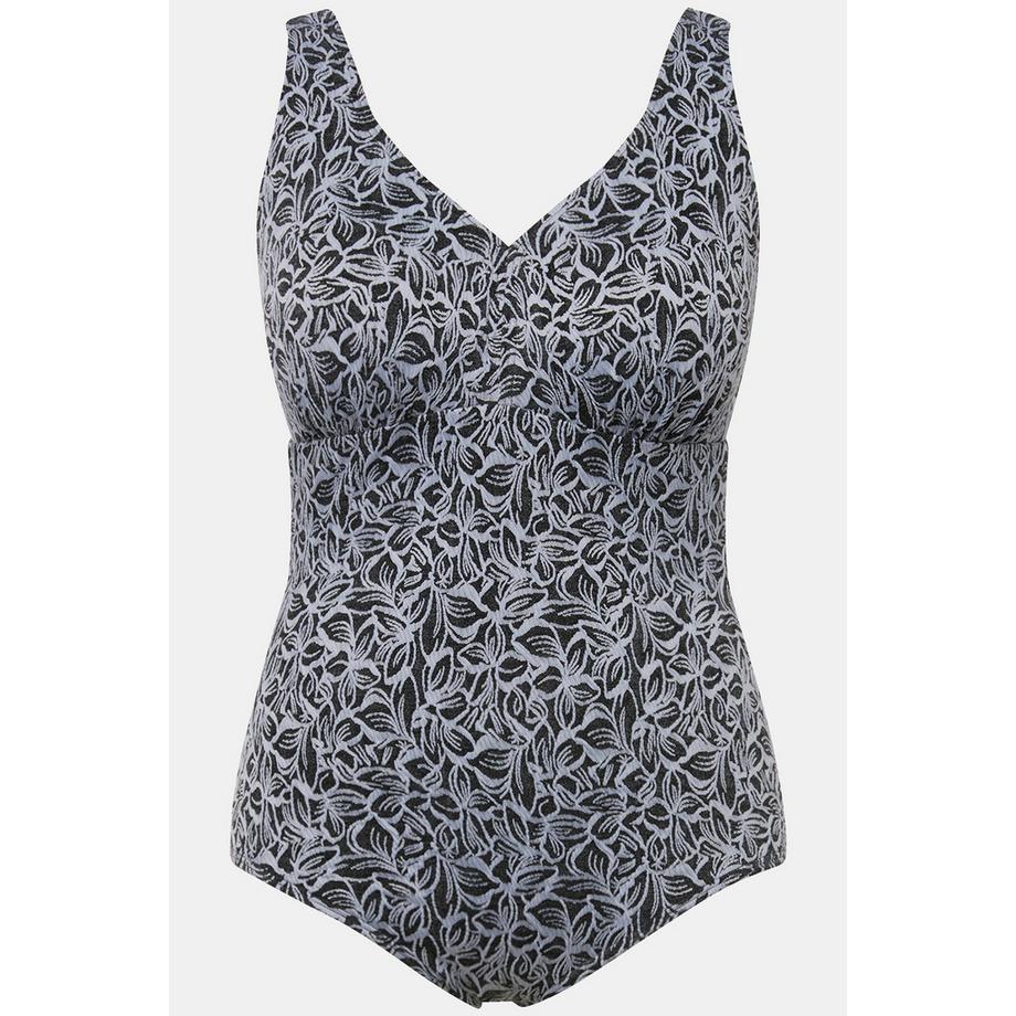 Ulla Popken Costume da bagno Stampa foglie Coppe morbide Scollatura profonda sulla schiena  