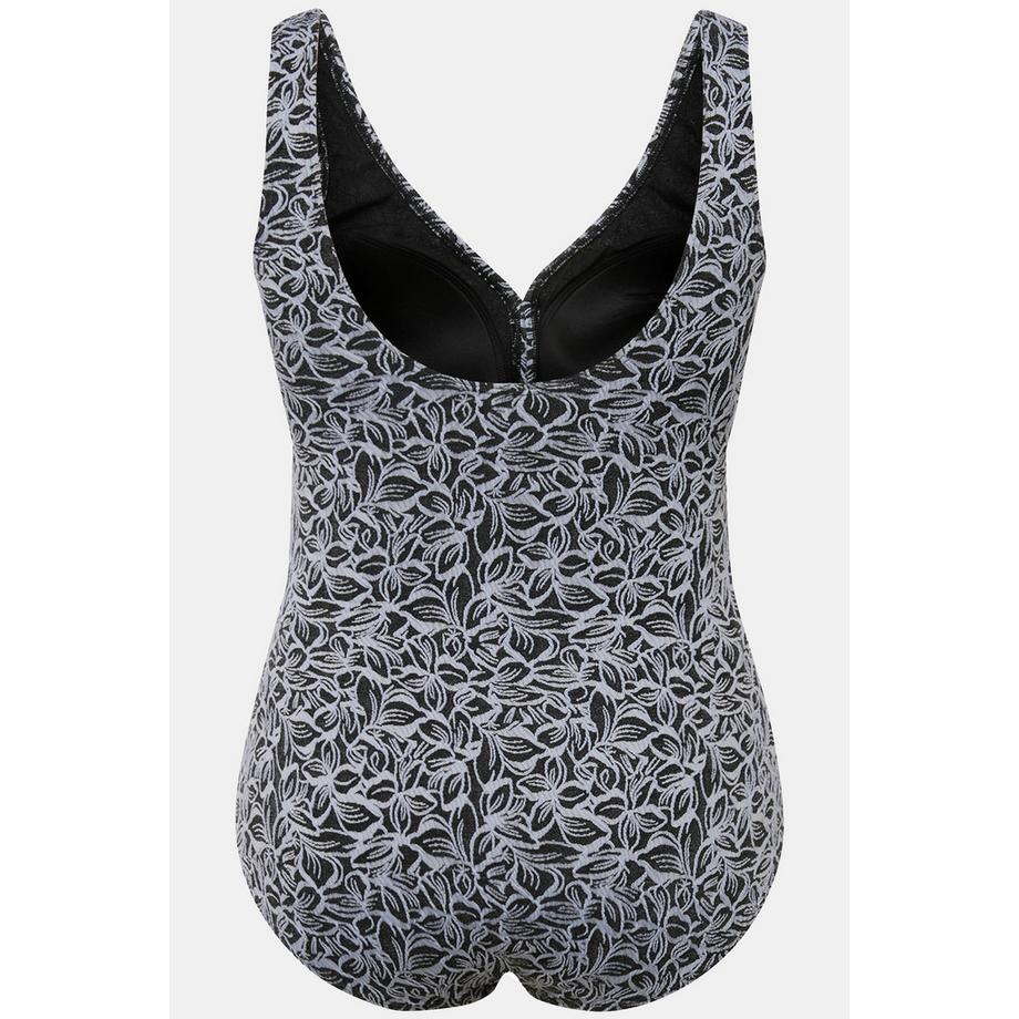 Ulla Popken Costume da bagno Stampa foglie Coppe morbide Scollatura profonda sulla schiena  