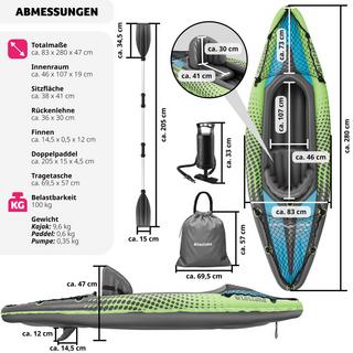 Tectake  Einerkajak Liberty aufblasbar, Komplettset mit Tragetasche 