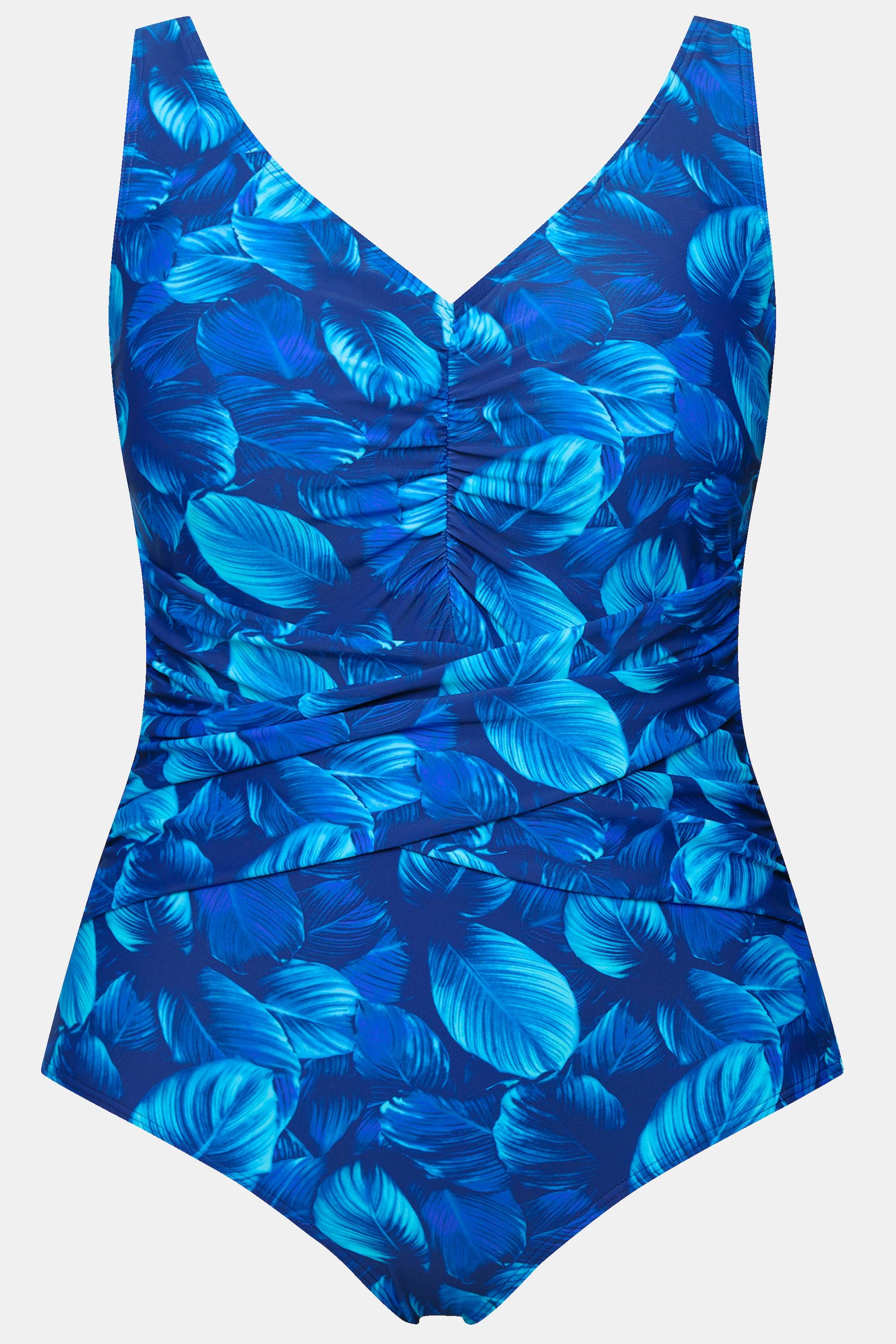 Ulla Popken Costume da bagno stampa foglie coppe morbide scollo a V  