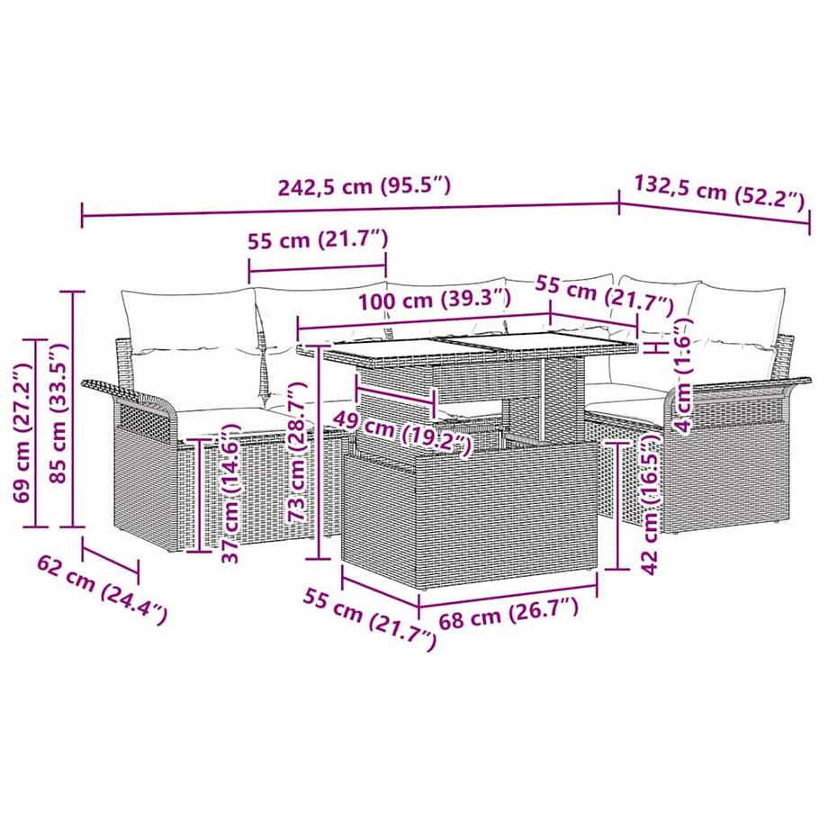 VidaXL Ensemble de canapé de jardin poly rattan  