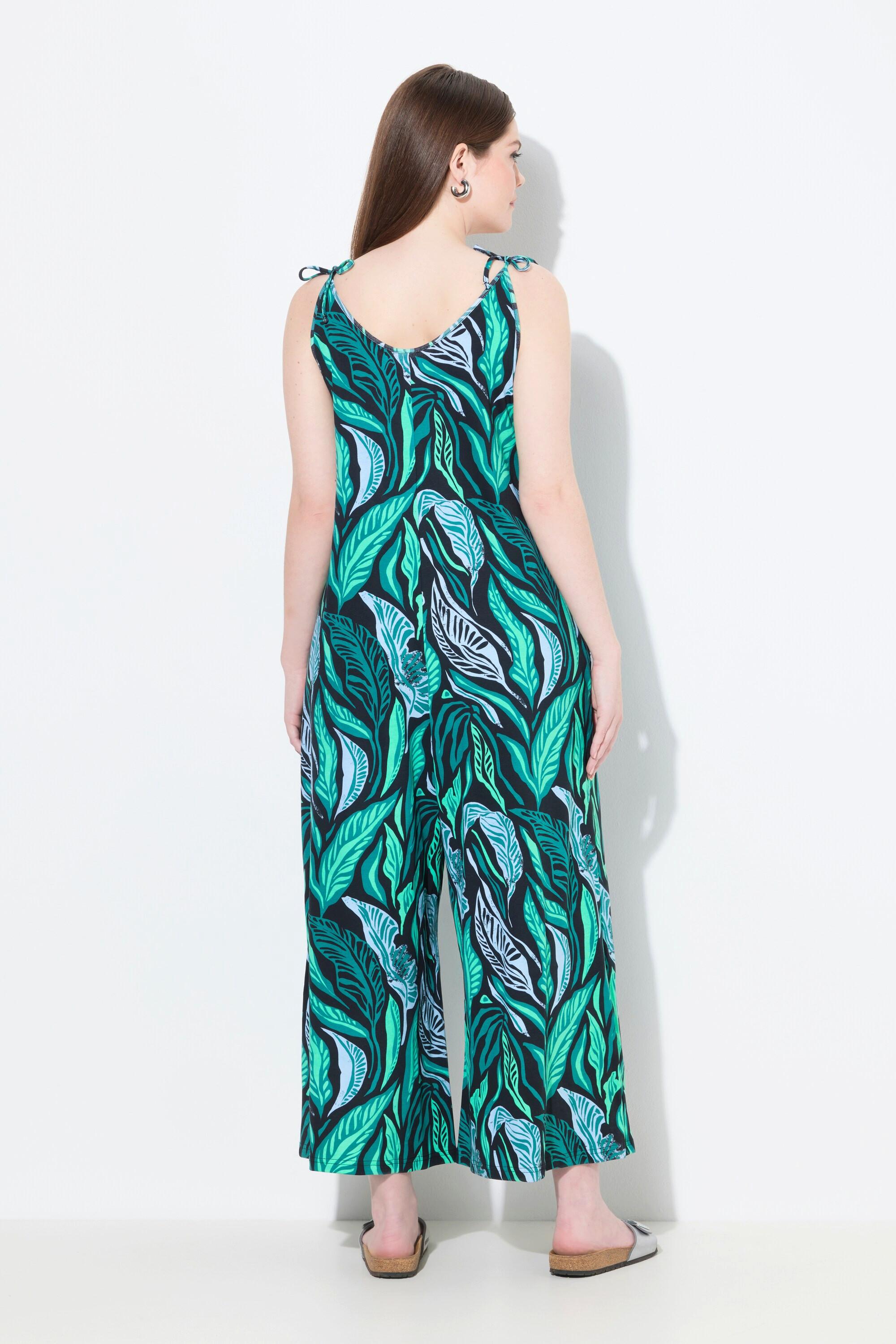 Ulla Popken Jersey Jumpsuit Dschungel Print mit Binde Trägern  