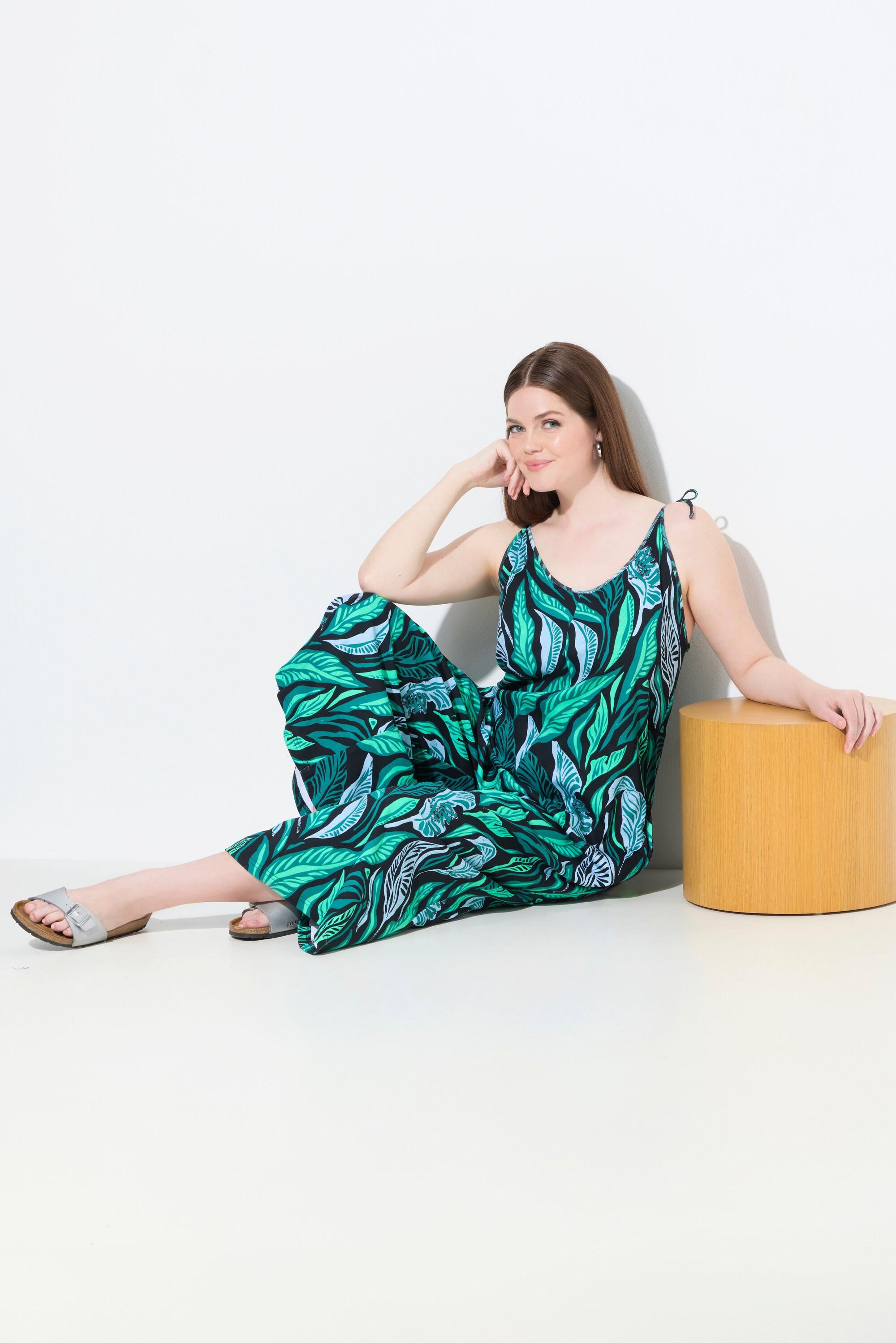 Ulla Popken Jersey Jumpsuit Dschungel Print mit Binde Trägern  