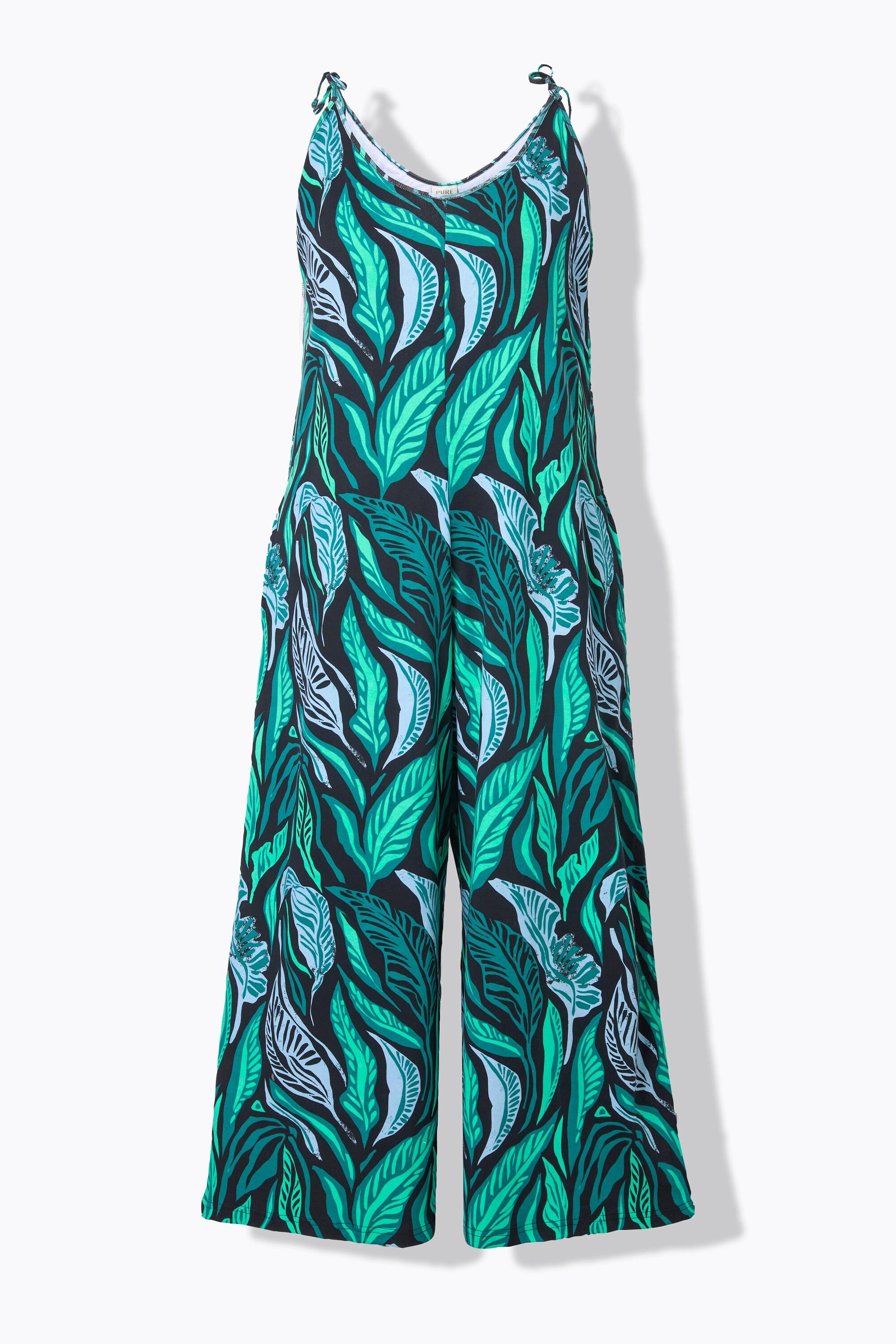 Ulla Popken Jersey Jumpsuit Dschungel Print mit Binde Trägern  