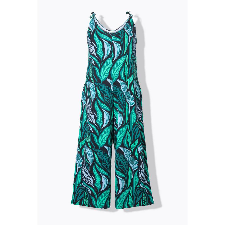 Ulla Popken Jersey Jumpsuit Dschungel Print mit Binde Trägern  