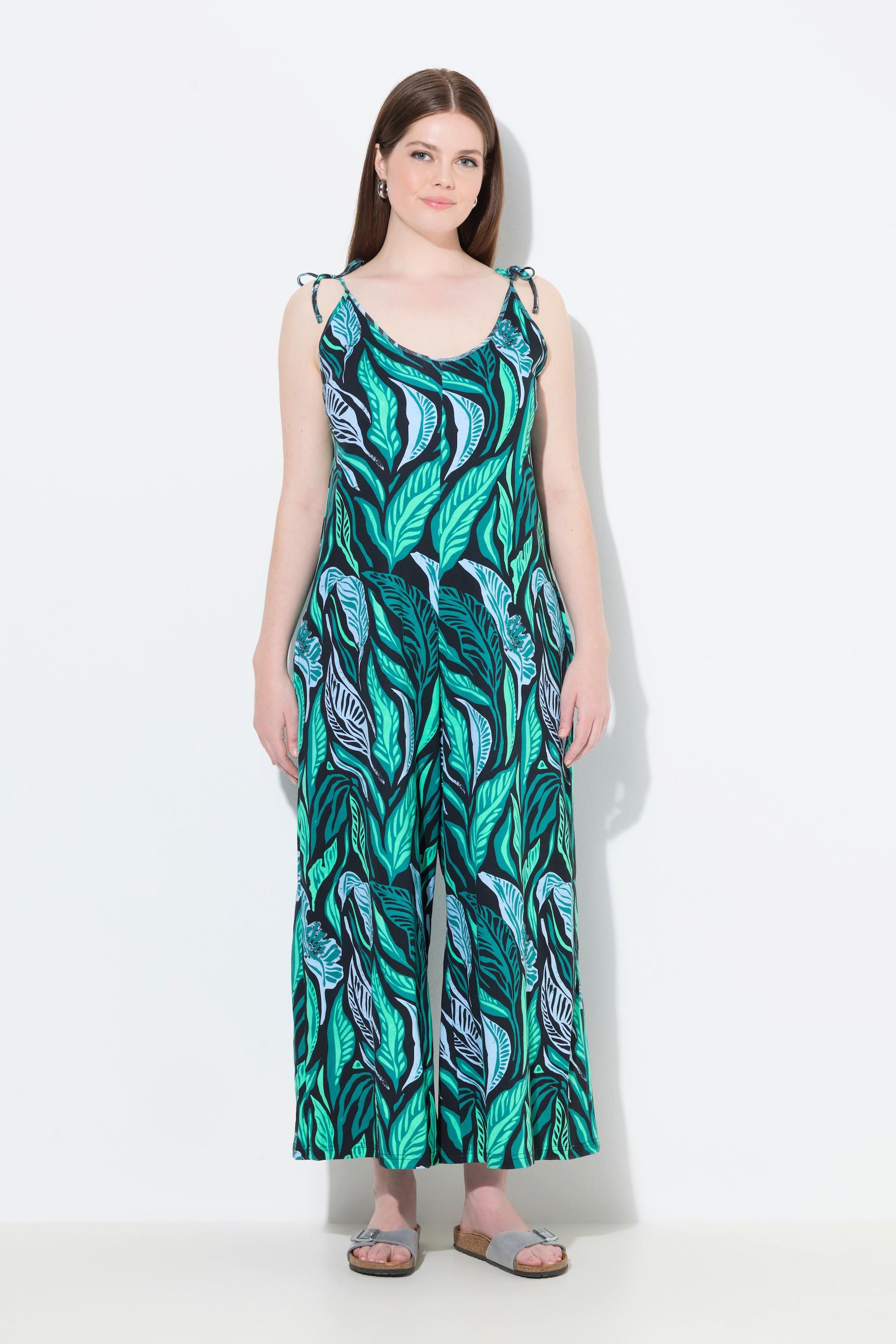 Ulla Popken Jersey Jumpsuit Dschungel Print mit Binde Trägern  