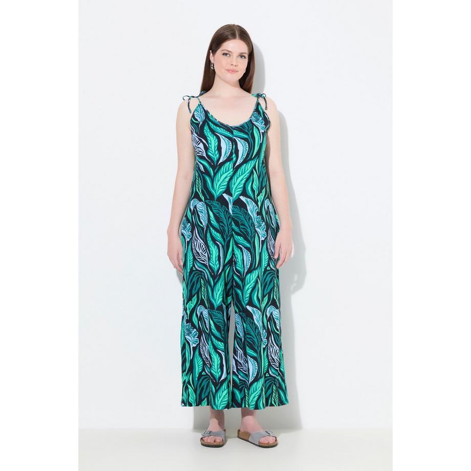 Ulla Popken Jersey Jumpsuit Dschungel Print mit Binde Trägern  