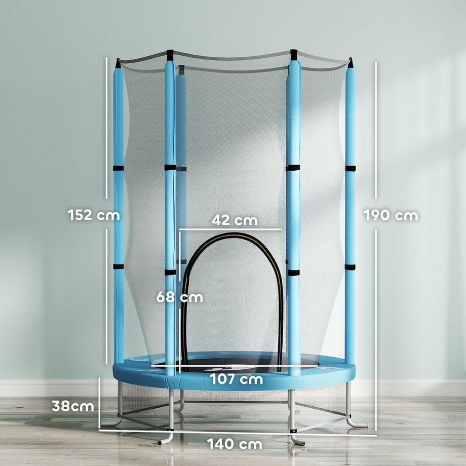Northio  Trampoline pour enfants Ø140 cm, trampoline d'intérieur avec filet de sécurité recouvert de corde en caoutchouc, trampoline pour enfants avec porte zippée, motif calamar, pour enfants de 3 à 6 ans bleu clair | 